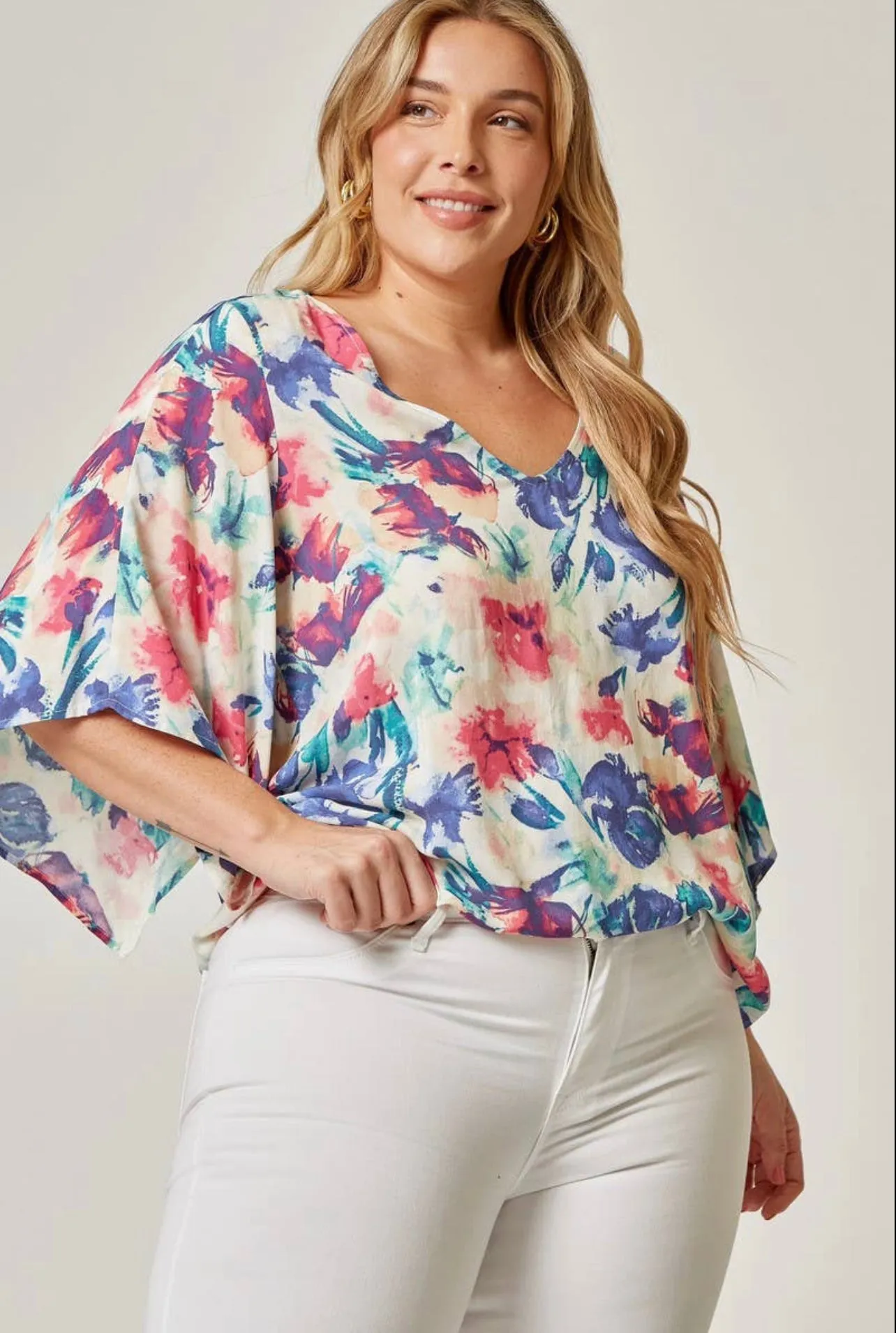 Andree by Unit Vibrant Floral V-Neck Top-PLUS SIZE