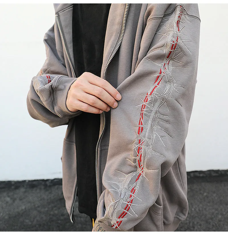 Barbwire Sleeve Zip-Up Hoodie