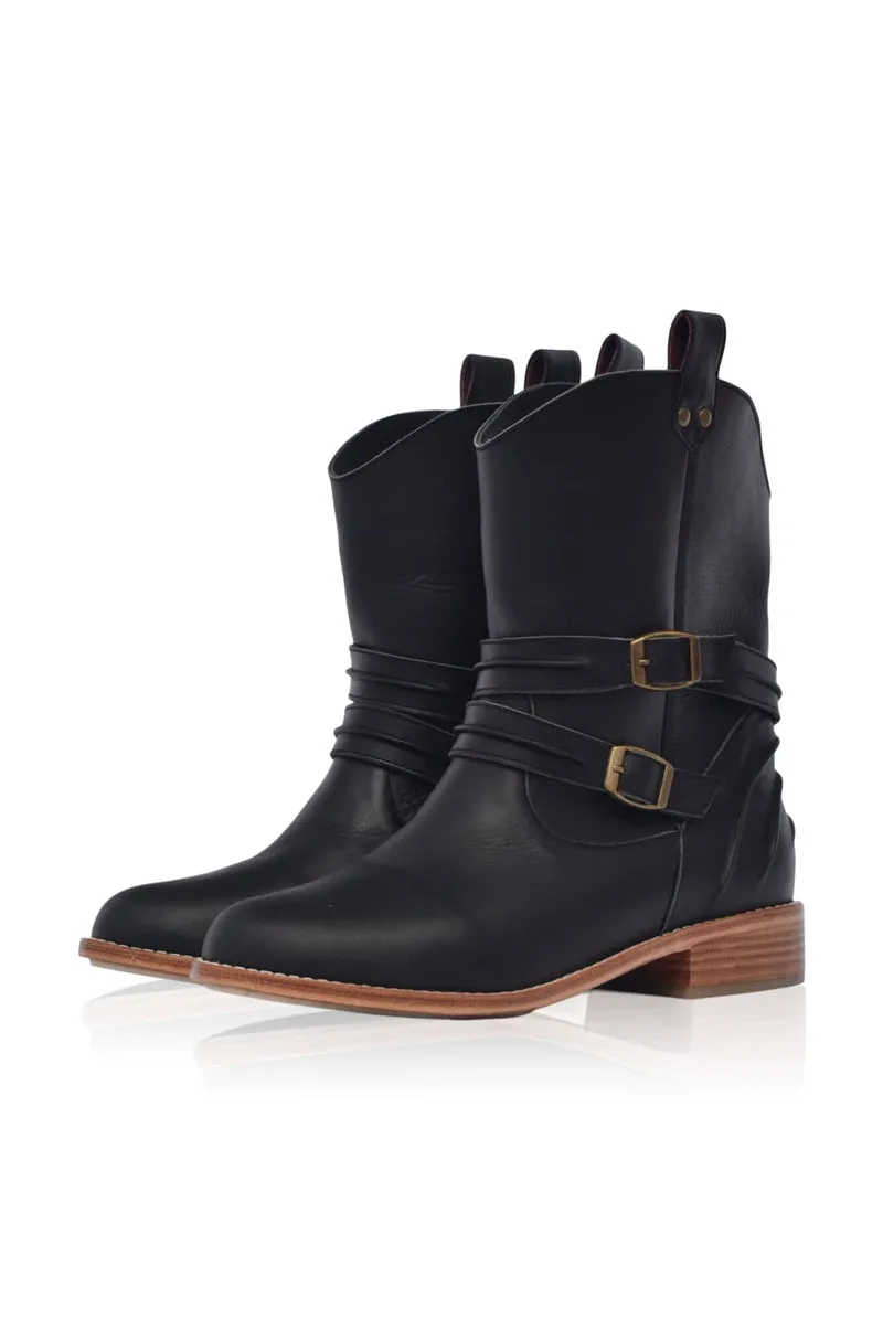 Barcelona Leather Boots in Black