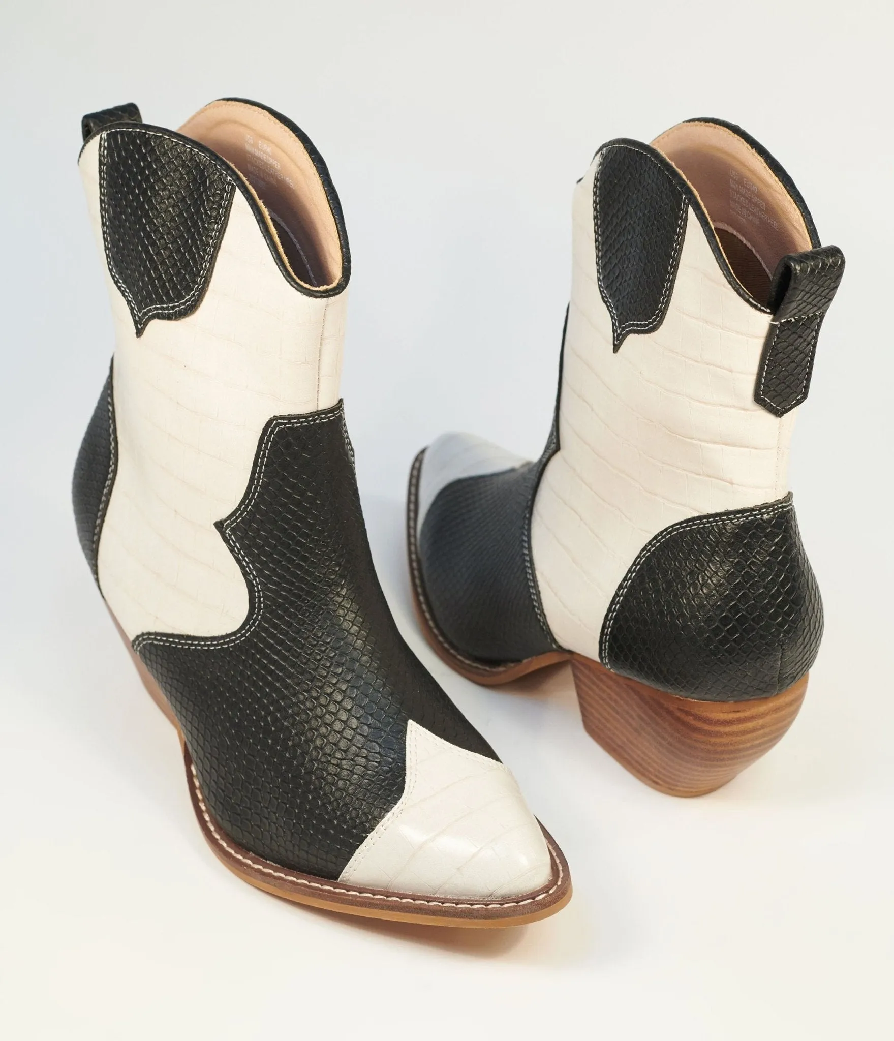 Black & White Leatherette Cowboy Boots