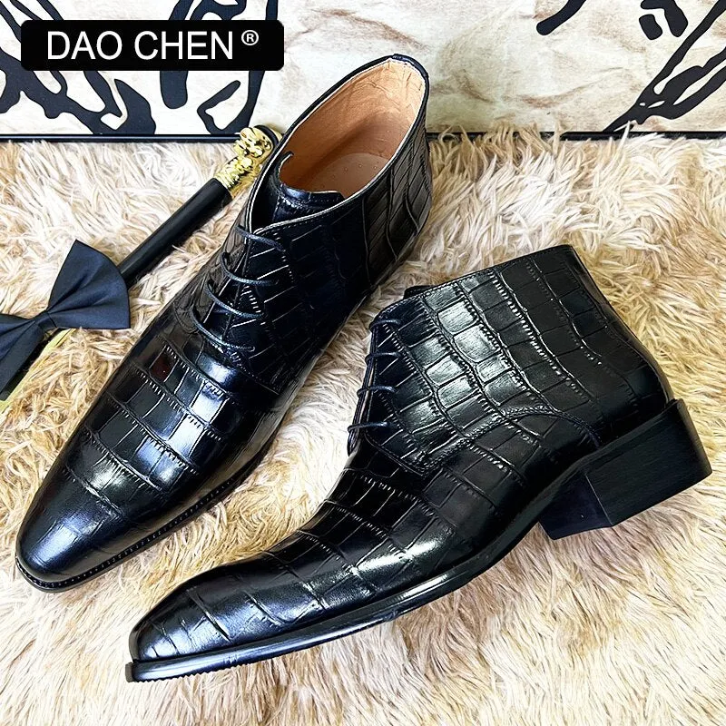 BLACK CROCODILE PRINT ANKLE LEATHER MAN BOOTS