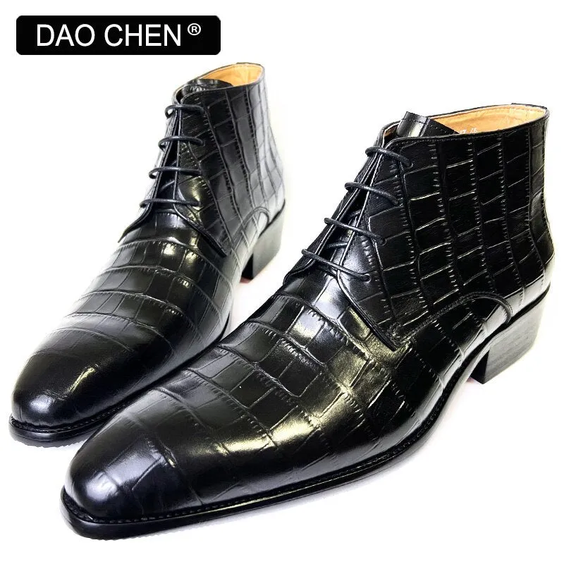 BLACK CROCODILE PRINT ANKLE LEATHER MAN BOOTS