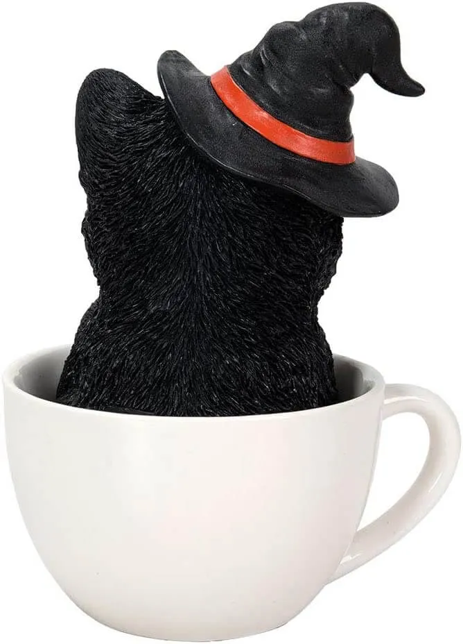 Black Halloween Kitten in a Cup Figurine