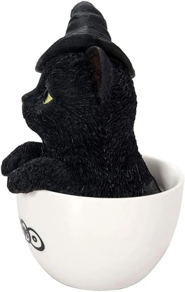 Black Halloween Kitten in a Cup Figurine