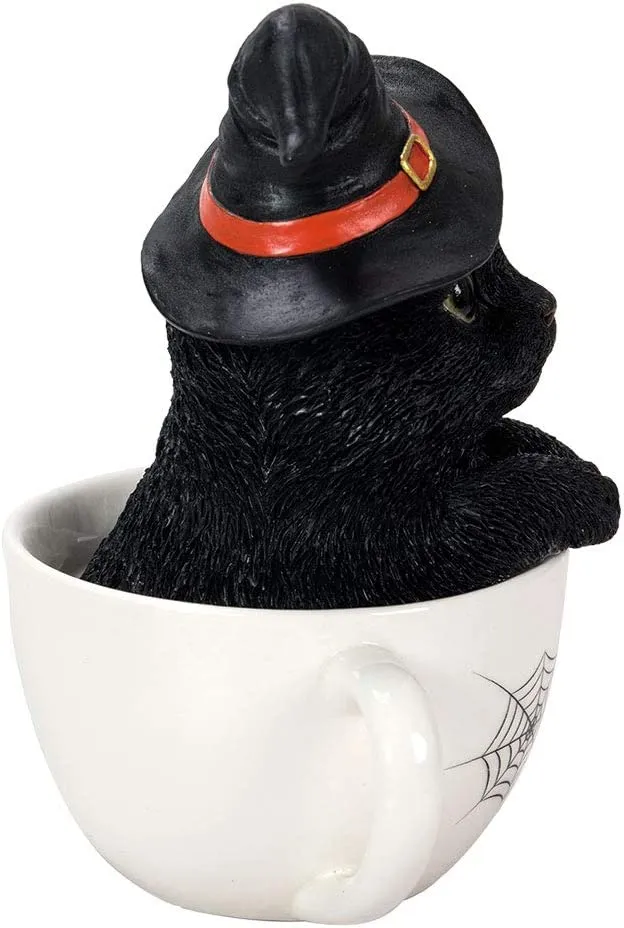 Black Halloween Kitten in a Cup Figurine