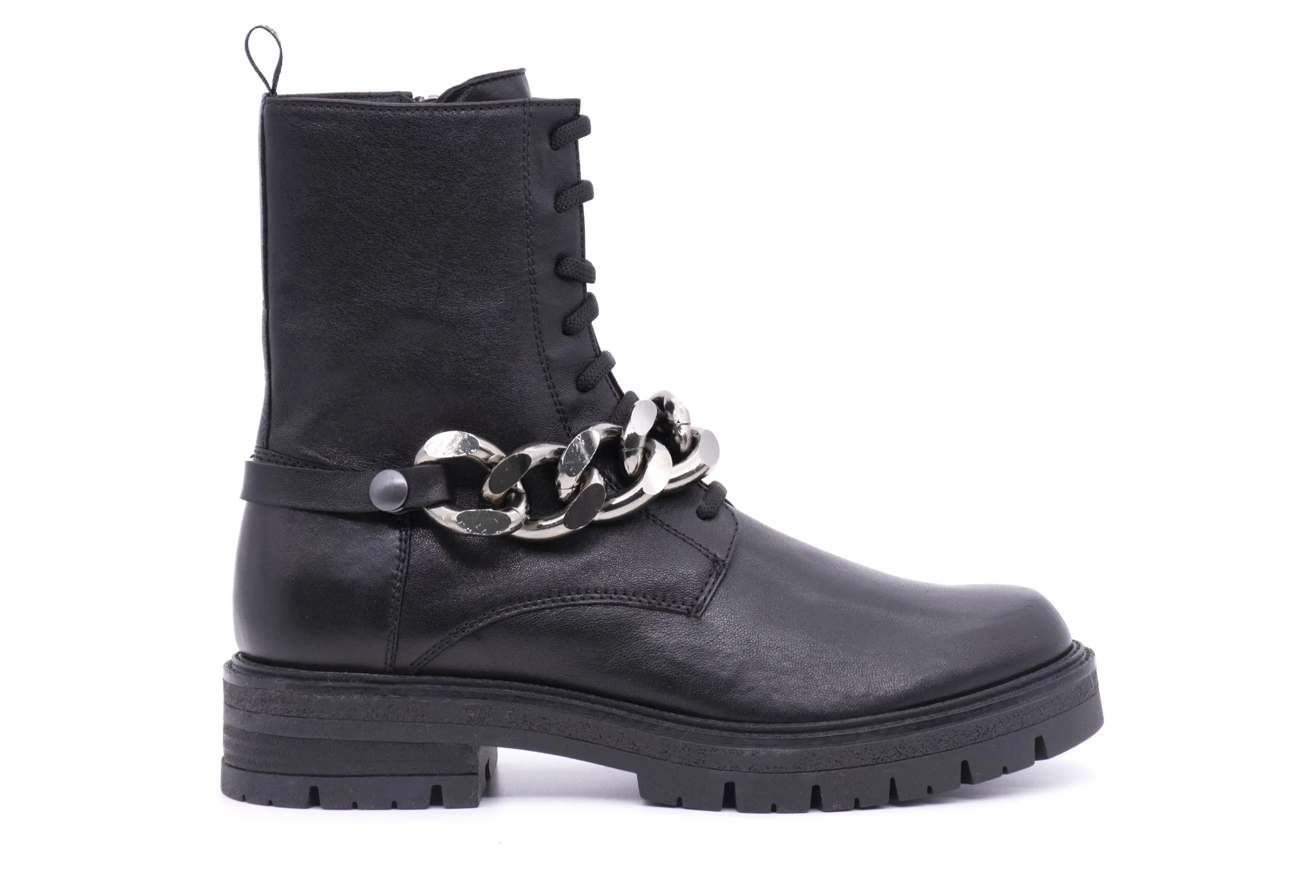 Calf Combat Boots with Chain