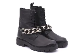 Calf Combat Boots with Chain