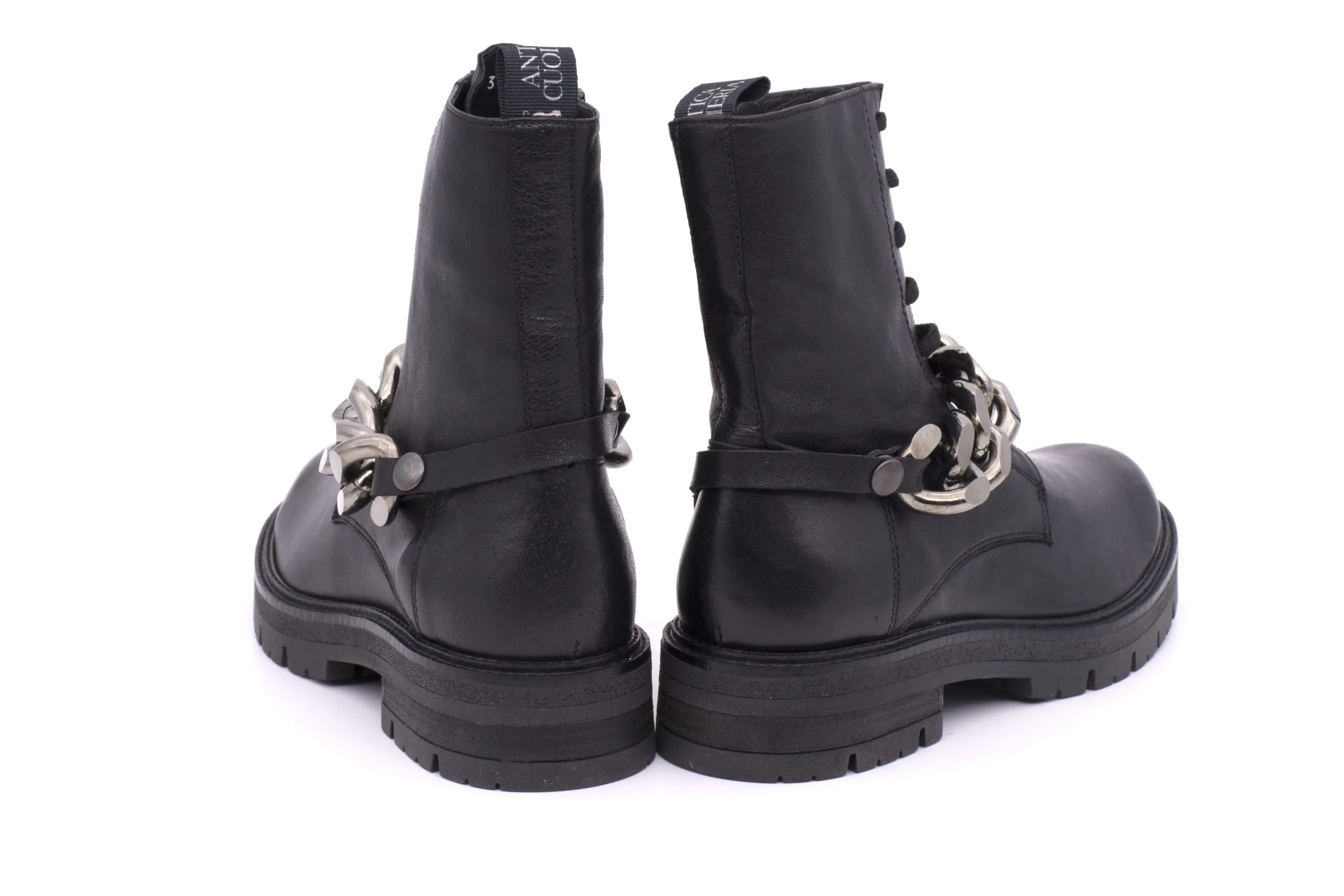 Calf Combat Boots with Chain