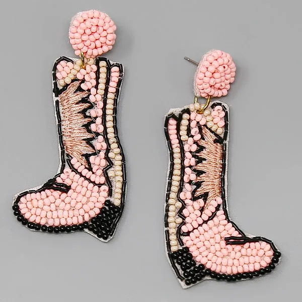 Cowboy Boots Seed Beaded Earrings