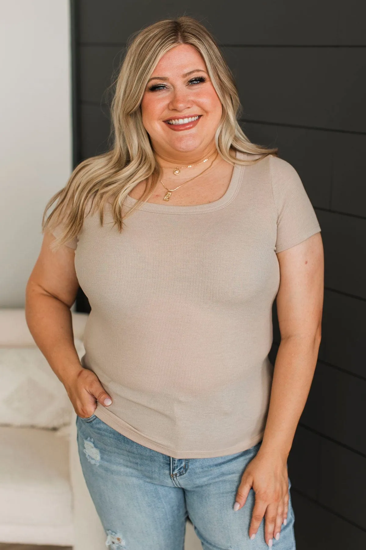 Find My Way Home Ribbed Top- Light Taupe