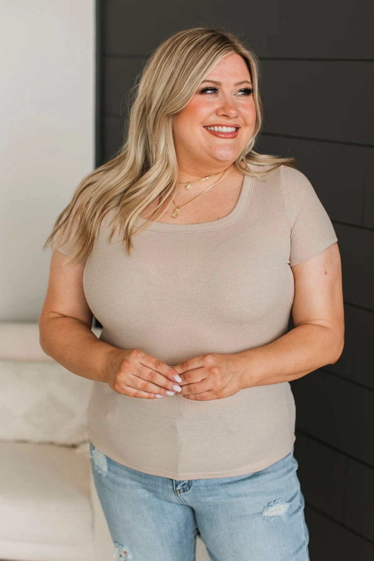 Find My Way Home Ribbed Top- Light Taupe