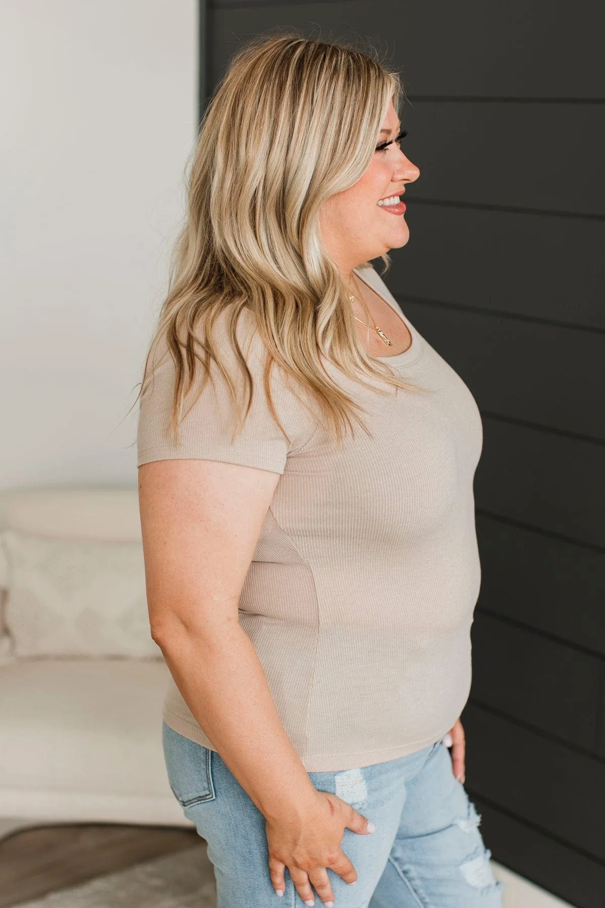 Find My Way Home Ribbed Top- Light Taupe