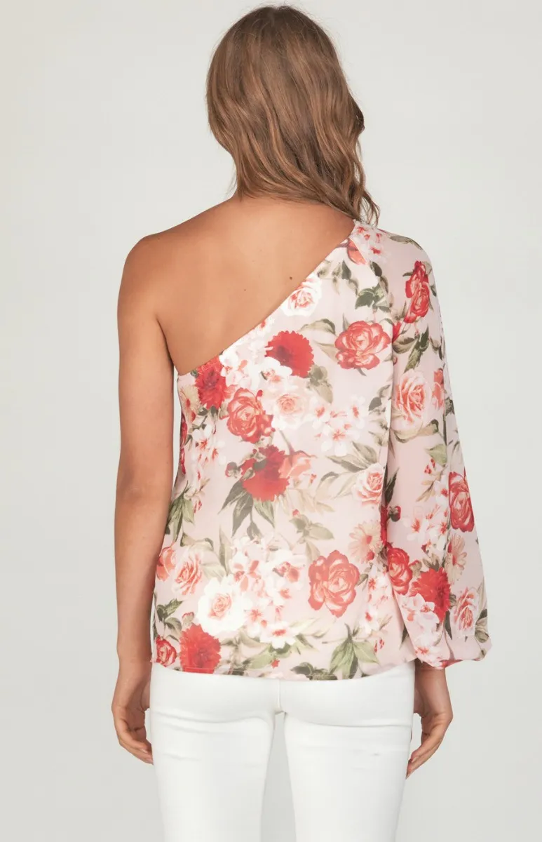 Floral Chiffon One Shoulder Top (STO588B)