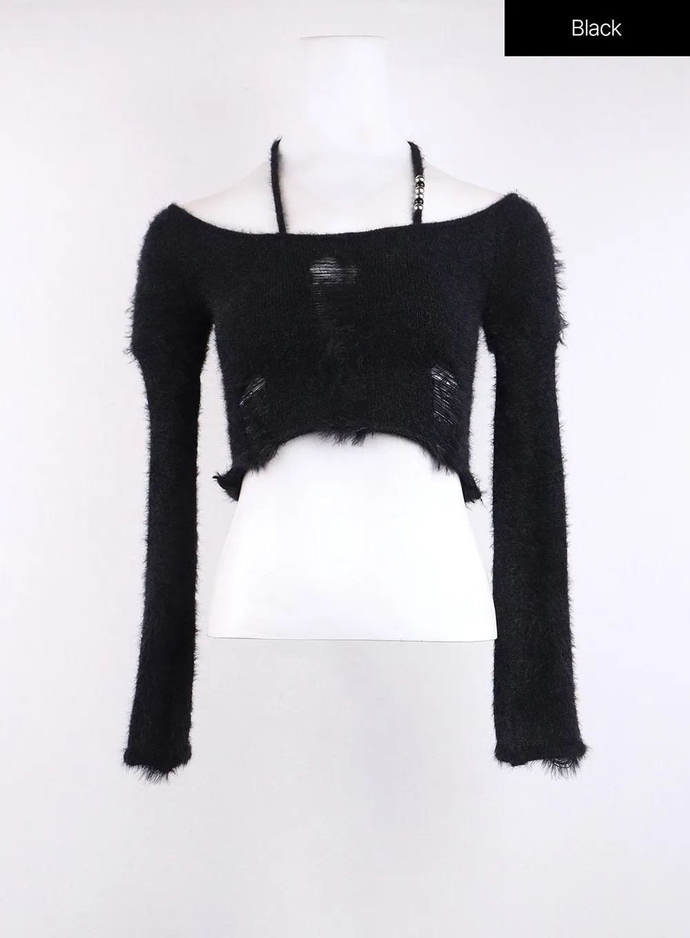 Fuzzy Ripped Crop Sweater CJ419