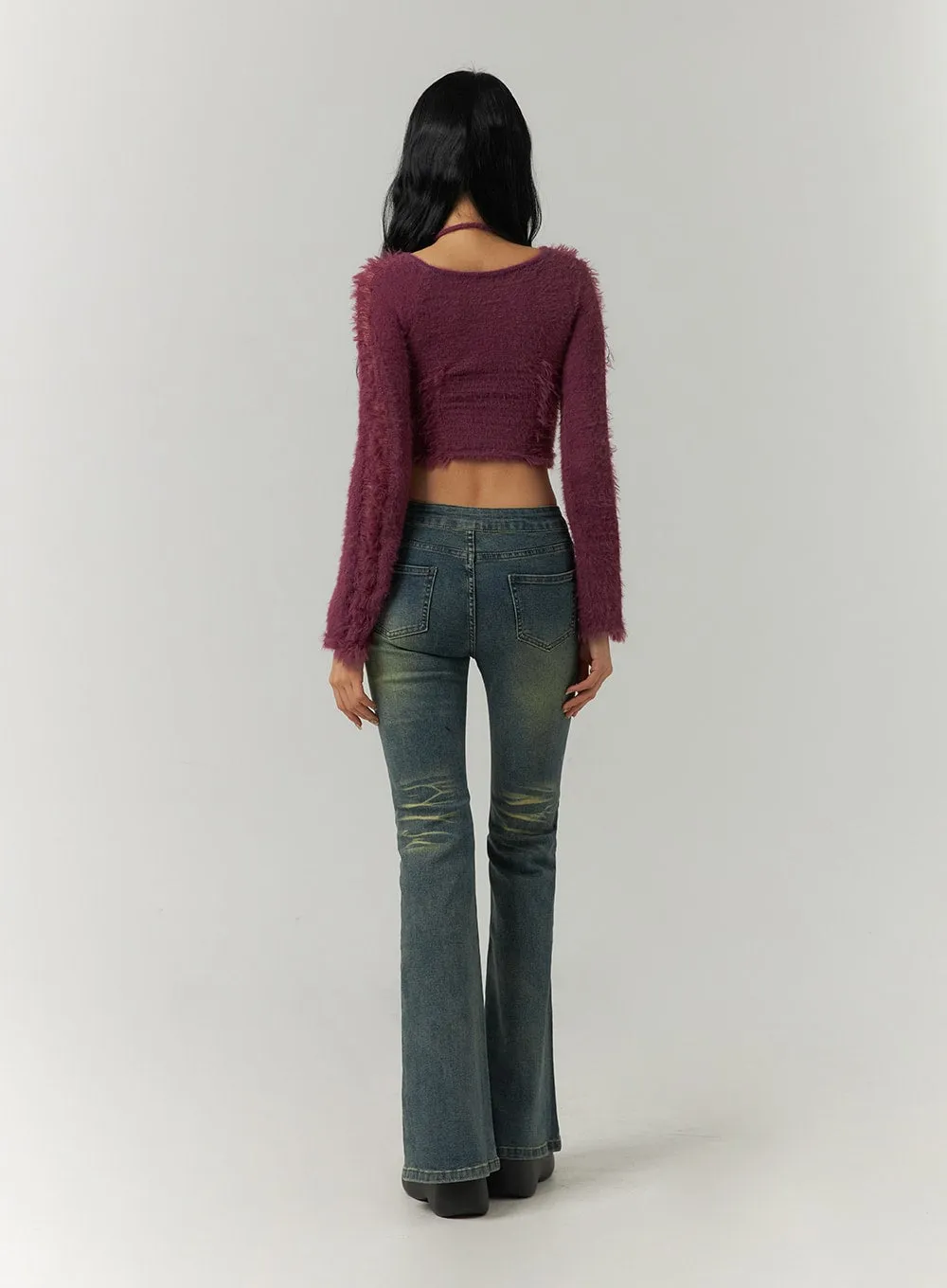 Fuzzy Ripped Crop Sweater CJ419