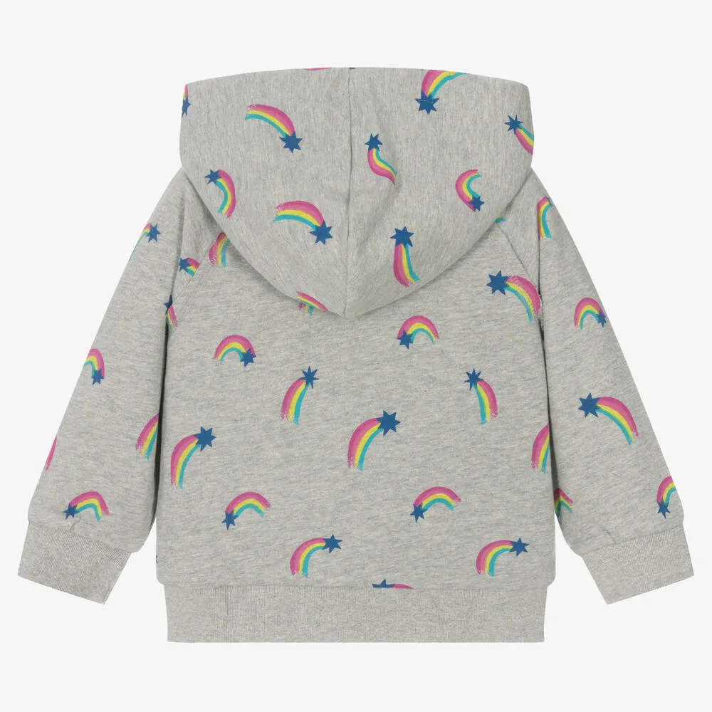 Girls Grey Cotton Rainbow Zip-Up Hoodie