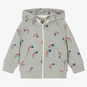 Girls Grey Cotton Rainbow Zip-Up Hoodie