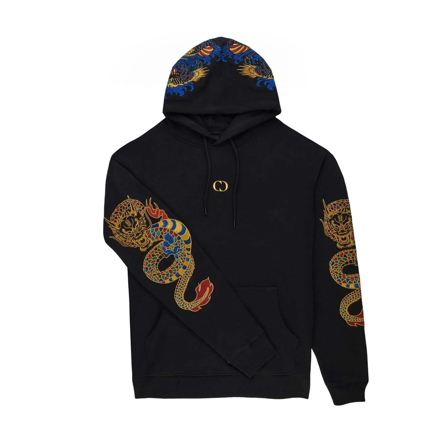 GOLD DRAGON EMBROIDERY HOODIE - BLACK