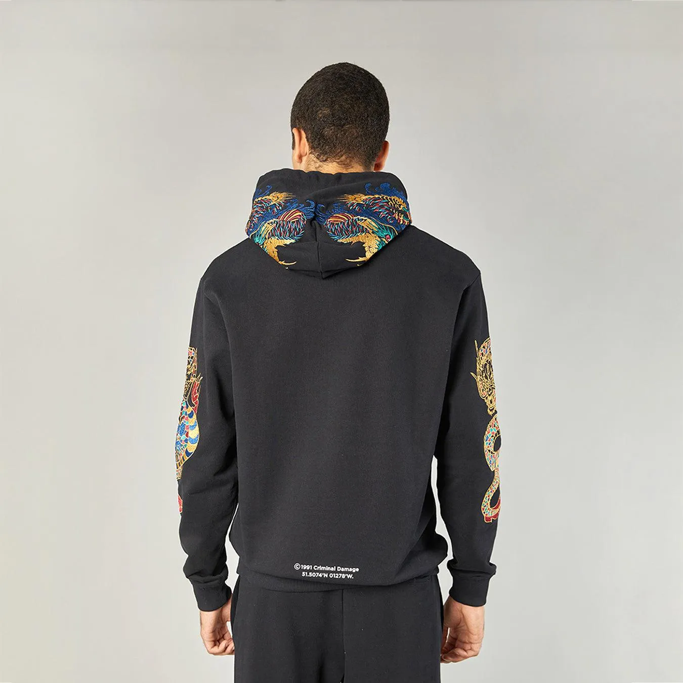 GOLD DRAGON EMBROIDERY HOODIE - BLACK