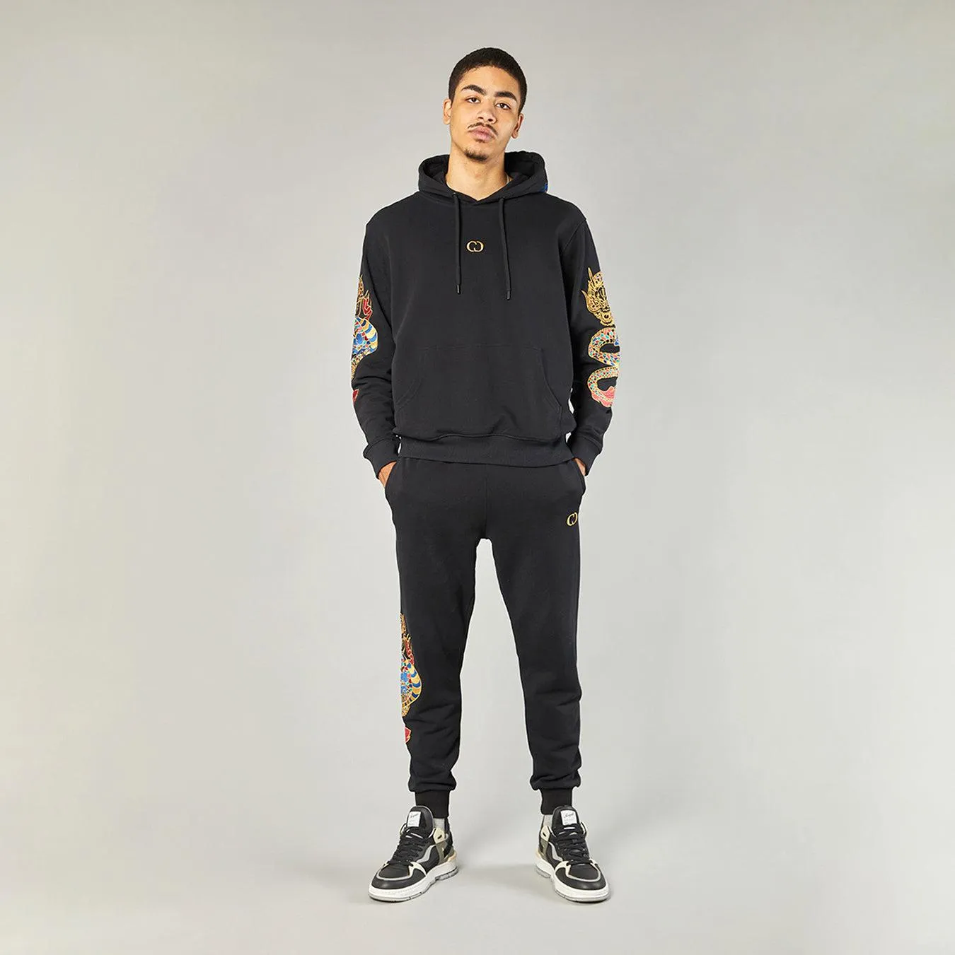 GOLD DRAGON EMBROIDERY HOODIE - BLACK