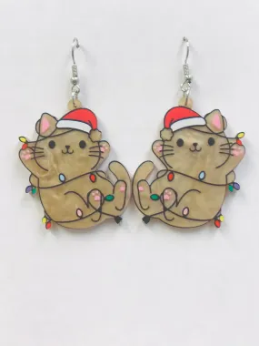 Happy Christmas  Cat  Earrings