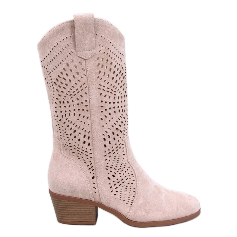 Hunter Beige Openwork Cowboy Boots