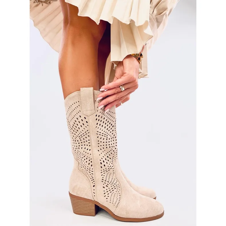 Hunter Beige Openwork Cowboy Boots