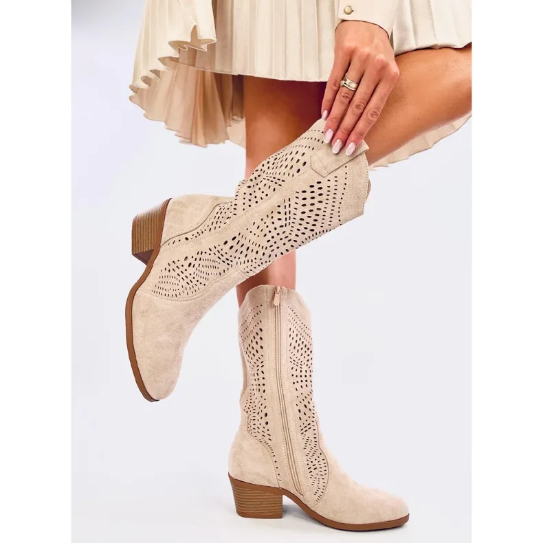 Hunter Beige Openwork Cowboy Boots