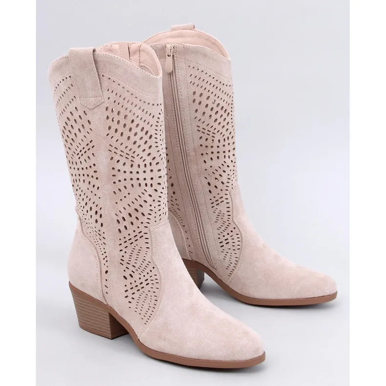 Hunter Beige Openwork Cowboy Boots