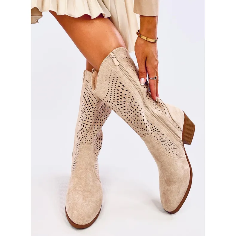 Hunter Beige Openwork Cowboy Boots