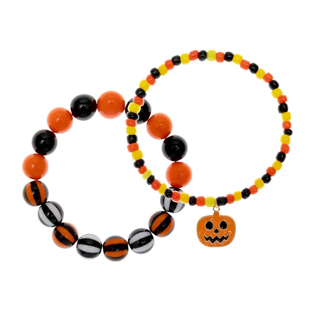 iLLASPARKZ 2PCS - Halloween Pumpkin Charm Beaded Stretch Bracelets