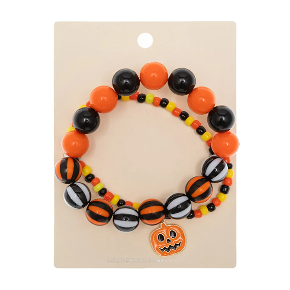 iLLASPARKZ 2PCS - Halloween Pumpkin Charm Beaded Stretch Bracelets