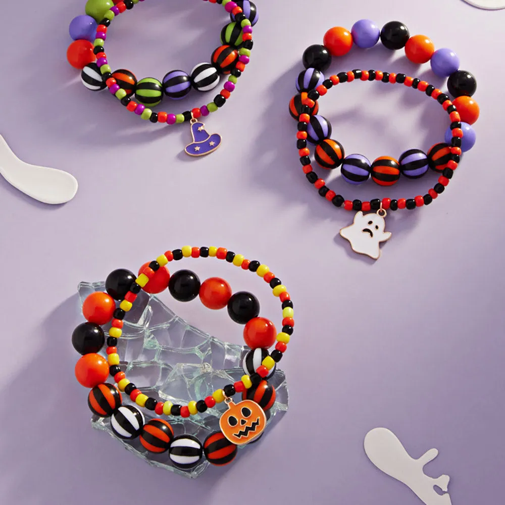 iLLASPARKZ 2PCS - Halloween Pumpkin Charm Beaded Stretch Bracelets