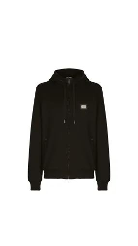 Jersey Zip-Up Hoodie - Black