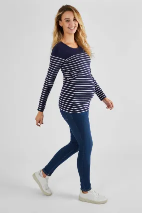 JoJo Maman Bébé Navy White Stripe Breton Stripe Nursing Top