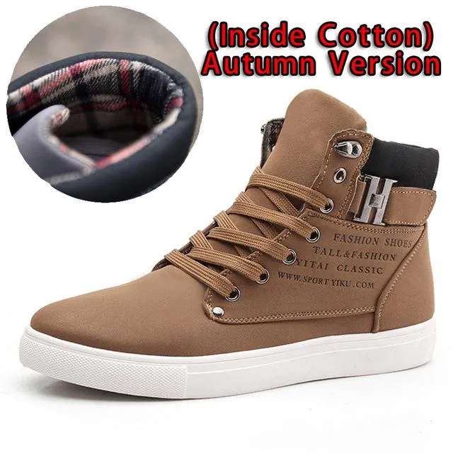 Lace-Up Casual Ankle Men's Vintage Wedge Boots for Winter and Autumn