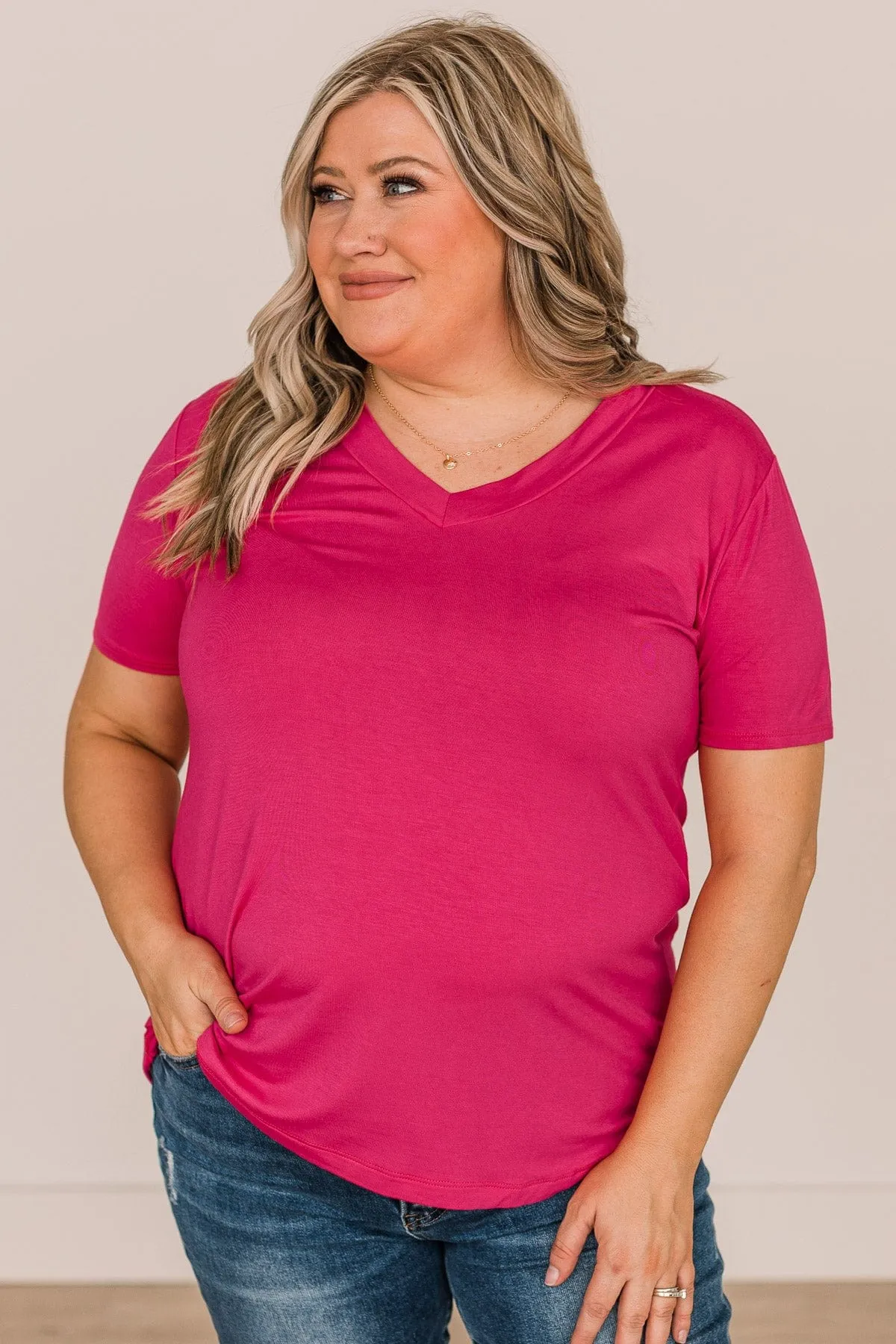 Living Simple V-Neck Top- Fuchsia