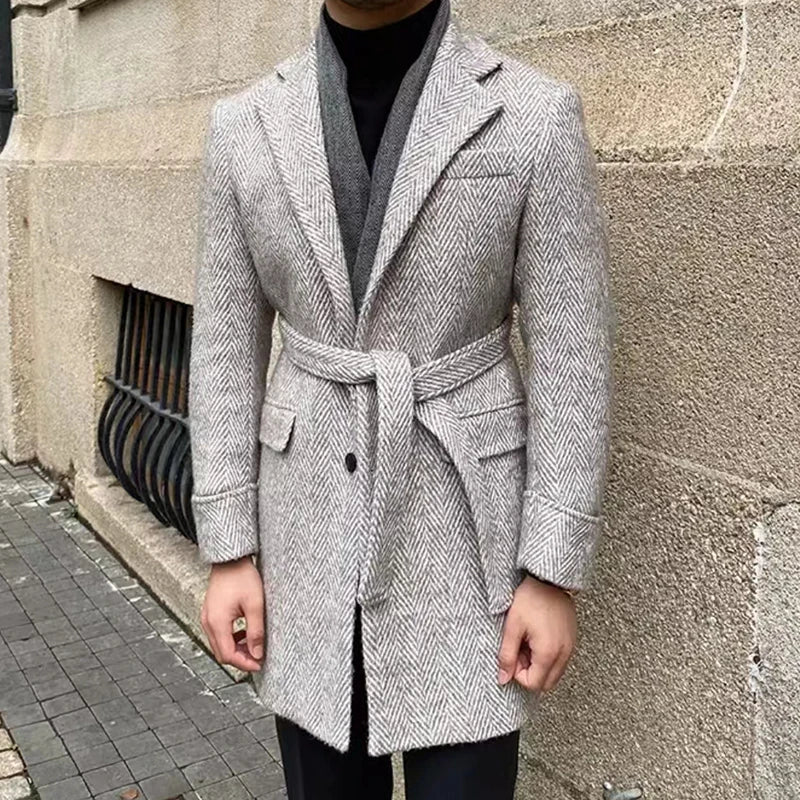 Men's British Retro Casual Long Thick Warm Winter Woolen Trench Coat