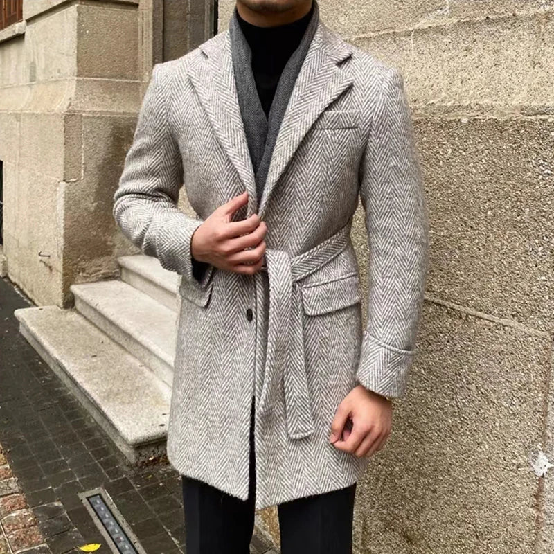 Men's British Retro Casual Long Thick Warm Winter Woolen Trench Coat