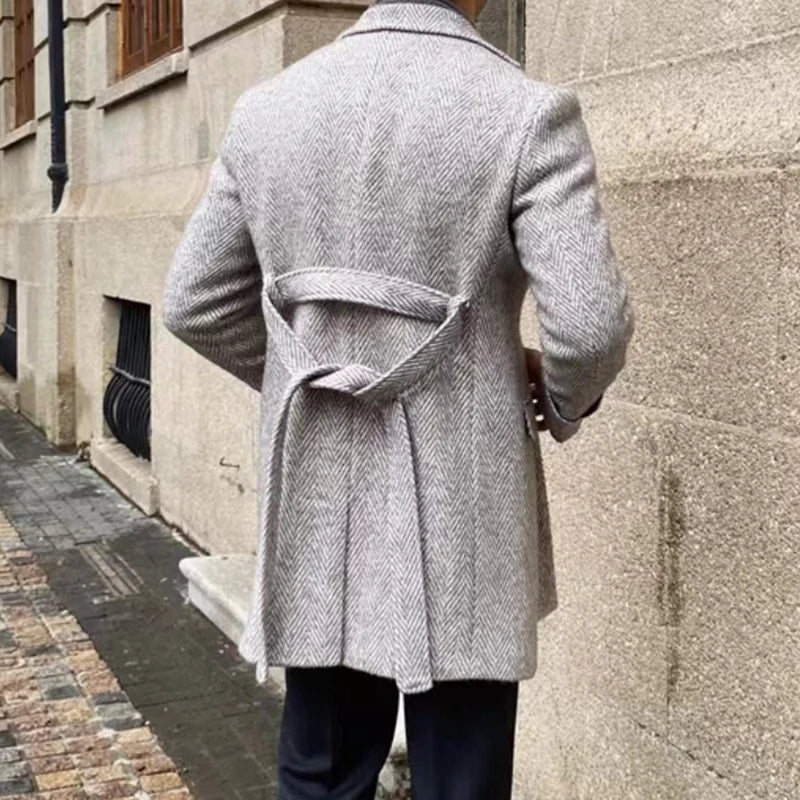 Men's British Retro Casual Long Thick Warm Winter Woolen Trench Coat