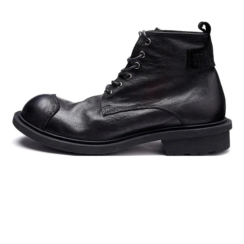 Men's Winter Full Grain Leather Round Toe High-end Business Formal Ankle Boots