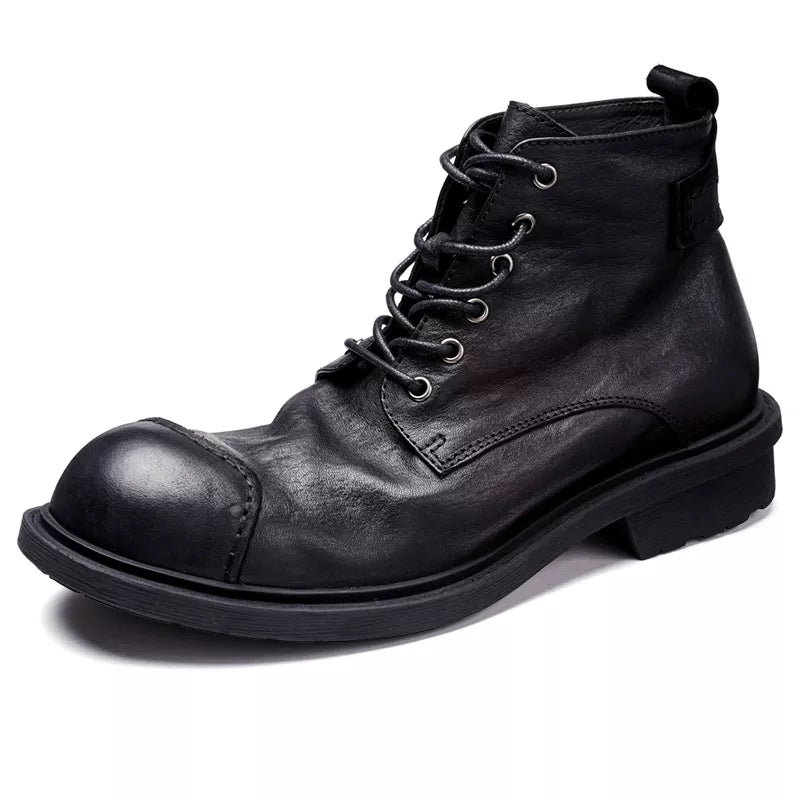 Men's Winter Full Grain Leather Round Toe High-end Business Formal Ankle Boots