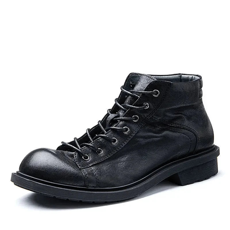 Men's Winter Full Grain Leather Round Toe High-end Business Formal Ankle Boots