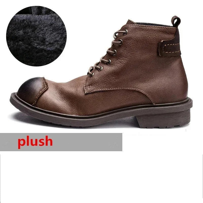 Men's Winter Full Grain Leather Round Toe High-end Business Formal Ankle Boots