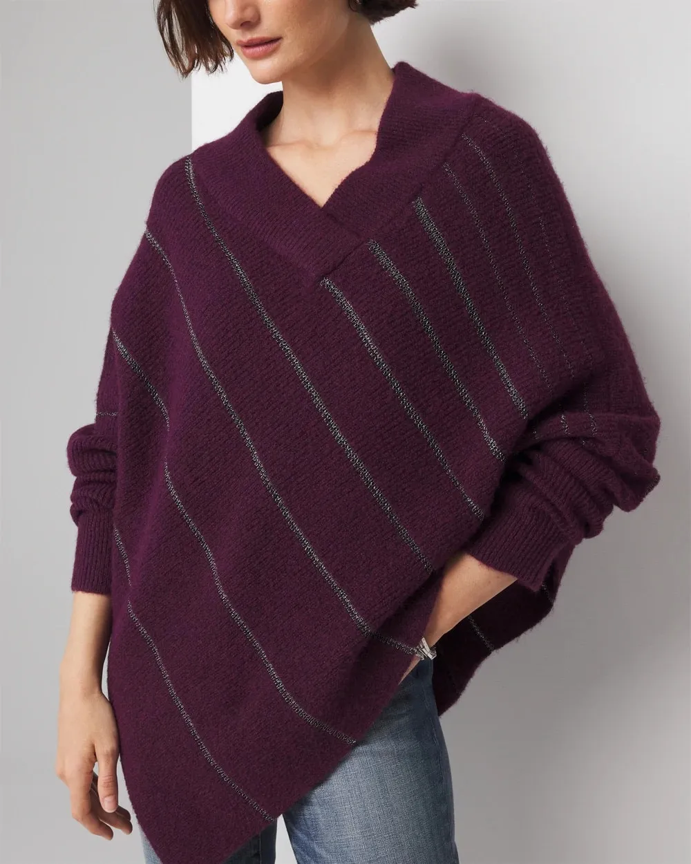 Metallic Stripe Poncho Sweater