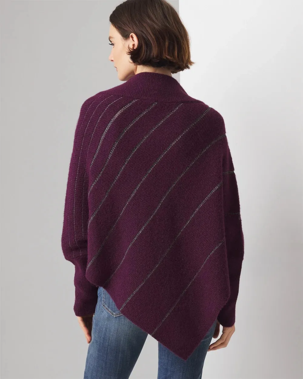 Metallic Stripe Poncho Sweater