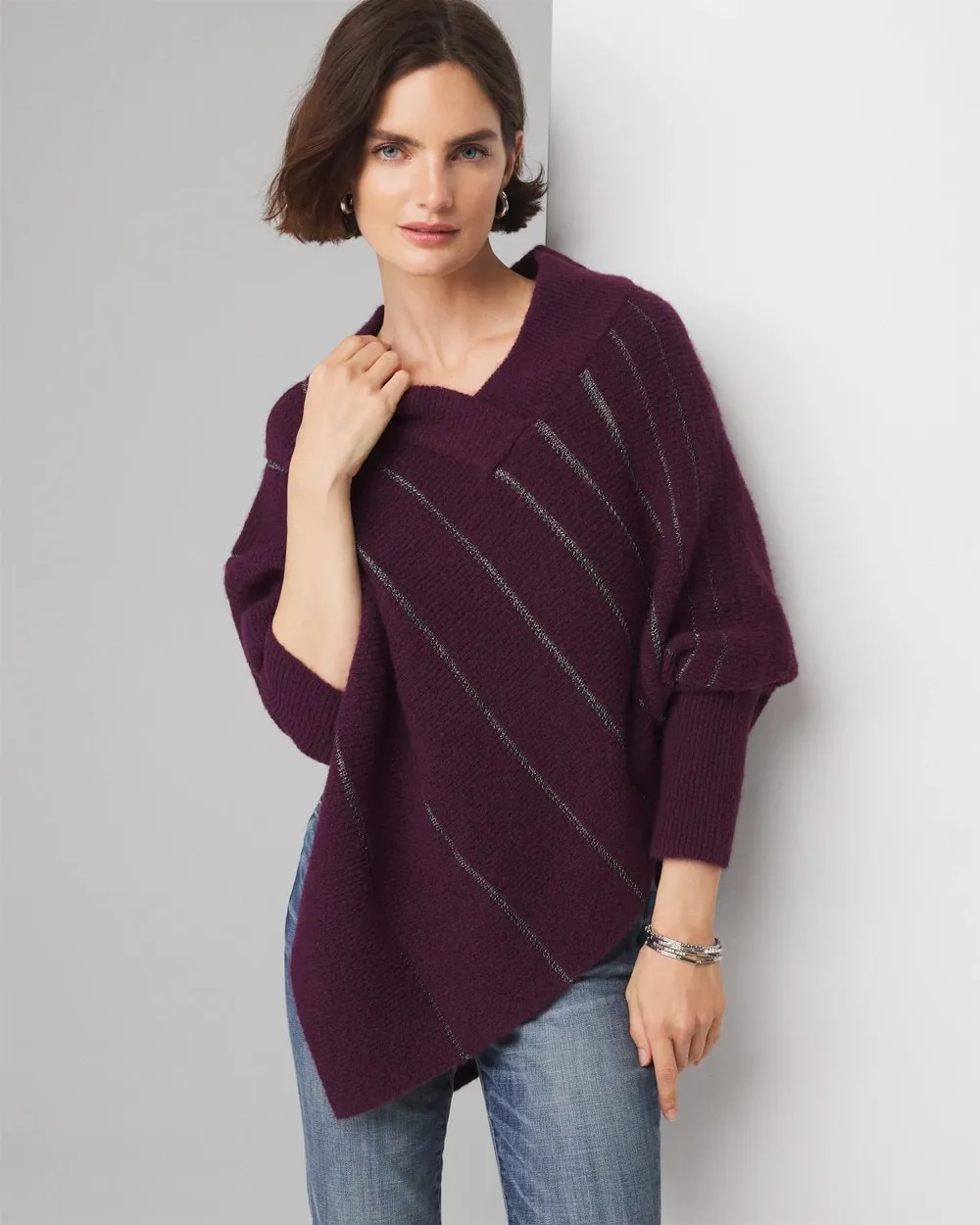 Metallic Stripe Poncho Sweater