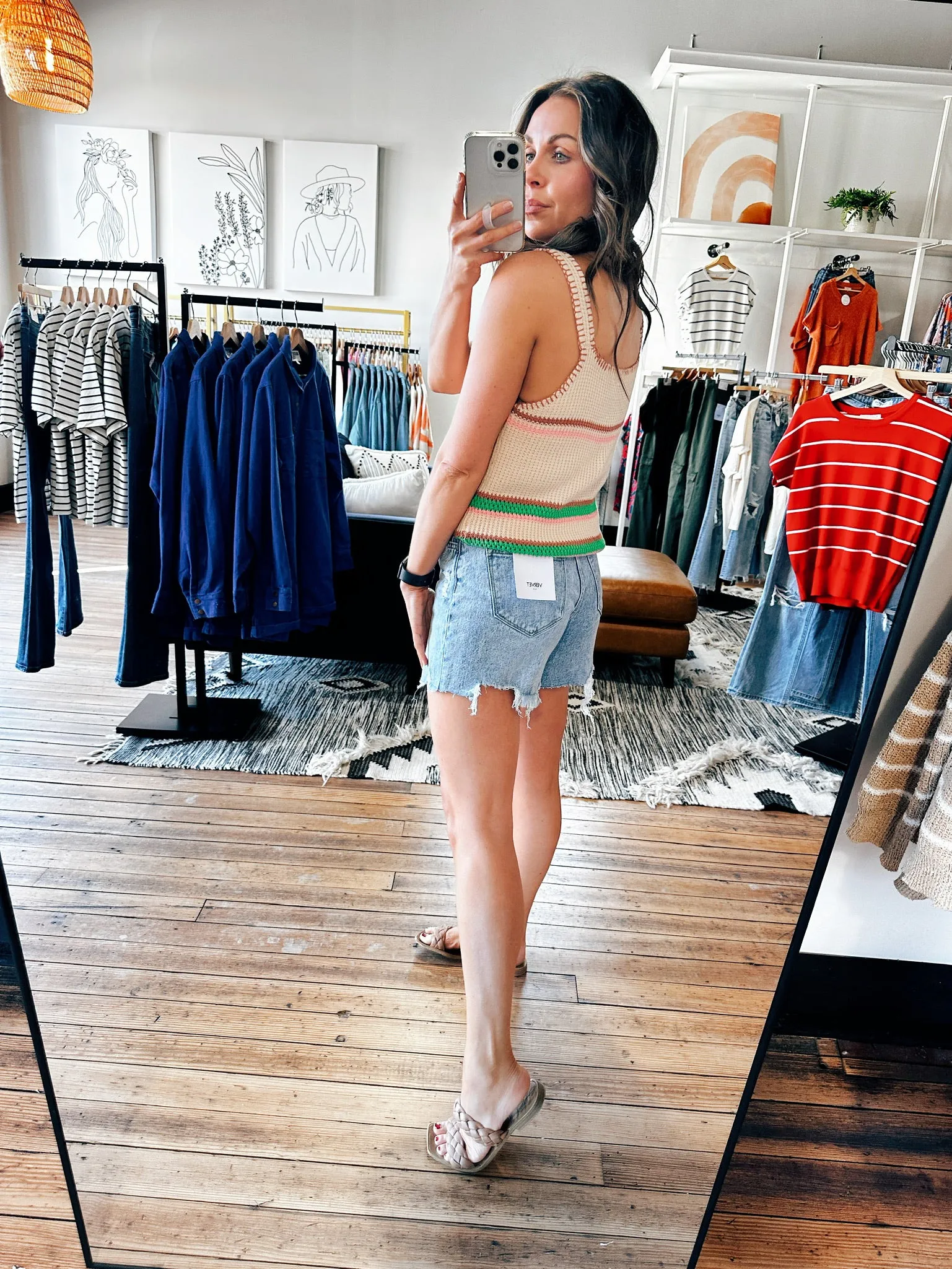 Natural Green Striped Sweater Tank