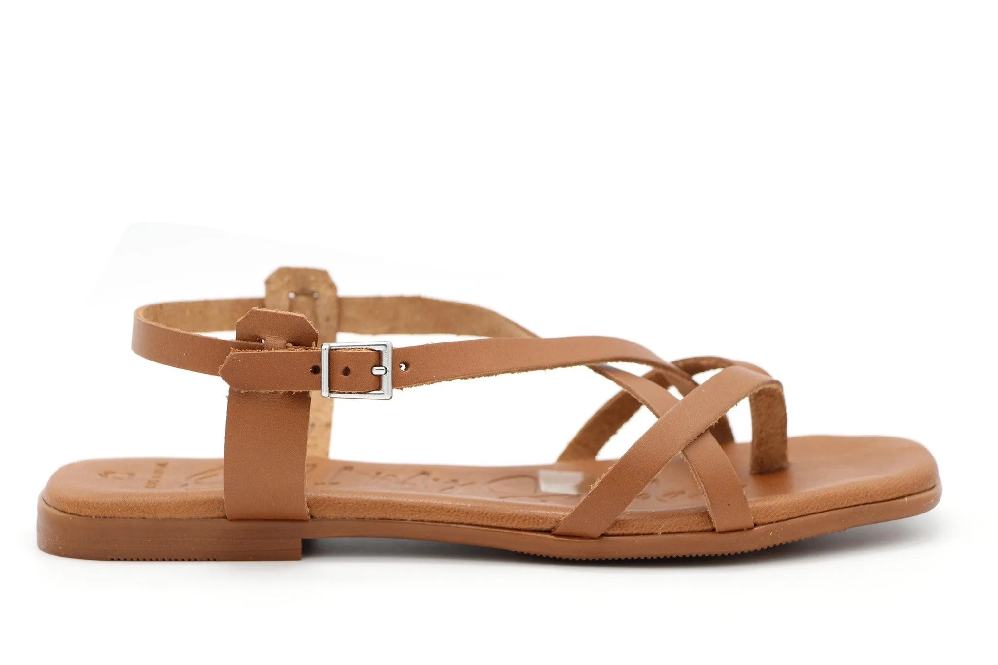 OH MY SANDALS Tan leather flat gladiator sandal