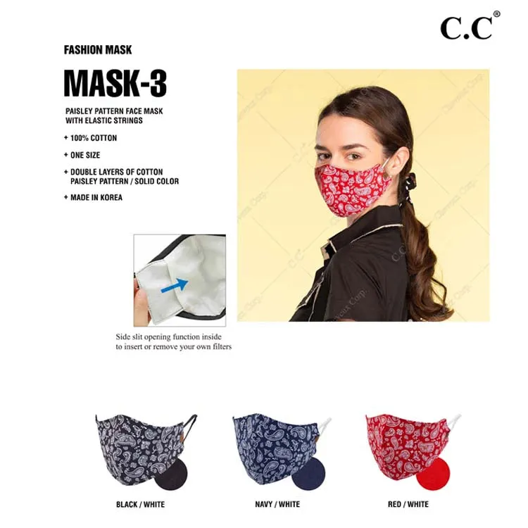 Paisley Face Mask CC Brand: 3 color options